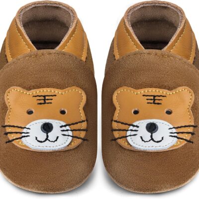 Chaussons bébé en cuir souple antidérapants premiers pas