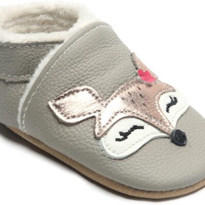 Chaussons en cuir souple pour bébé fille et garçon hiver