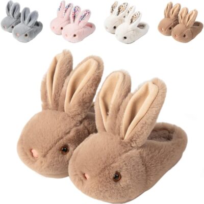 Chaussons montessori chauds pour enfant en peluche lapin