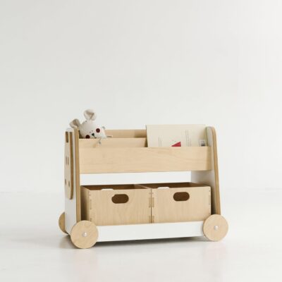 Étagère Montessori en bois avec caisses à jouets intégrées