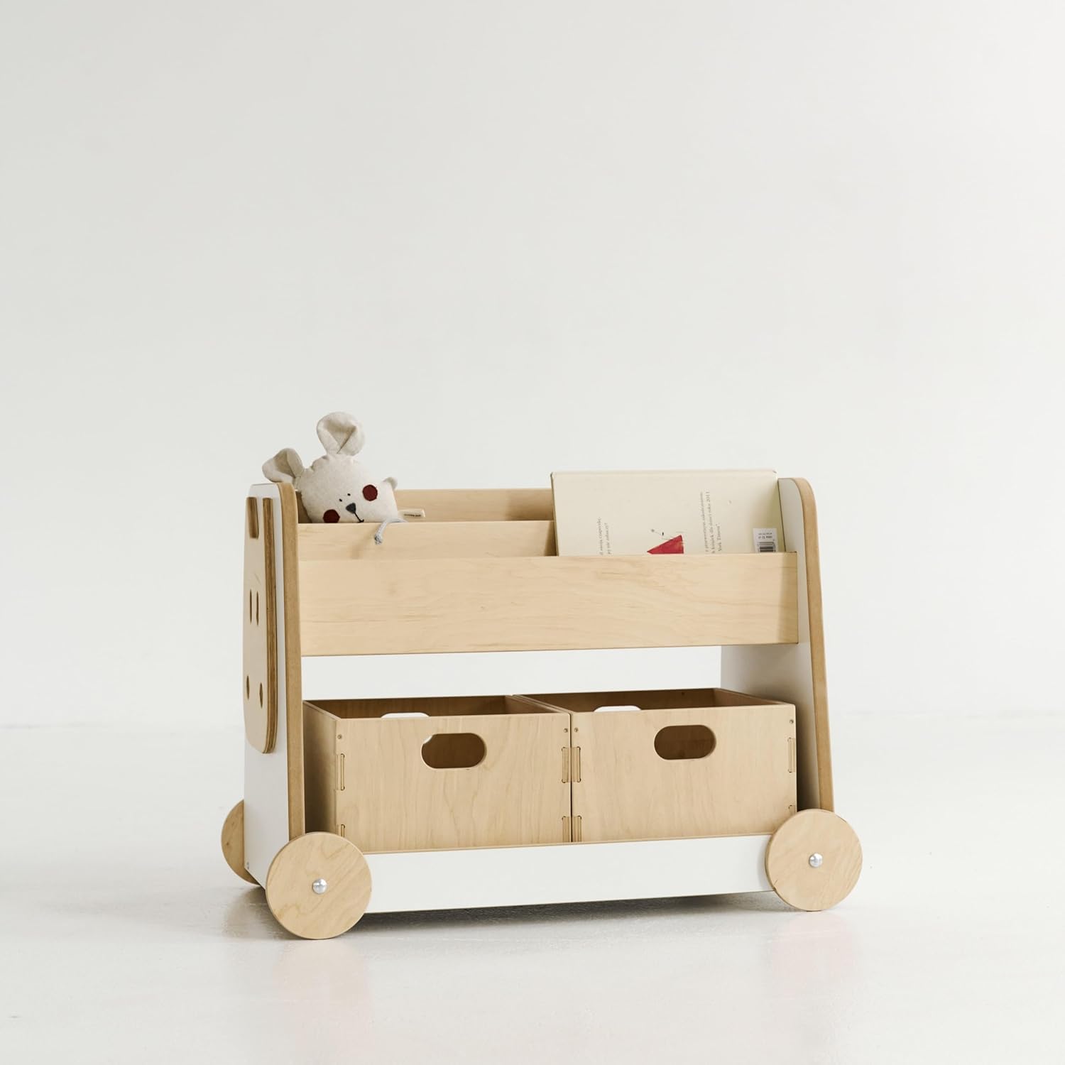 Étagère Montessori en bois avec caisses à jouets intégrées