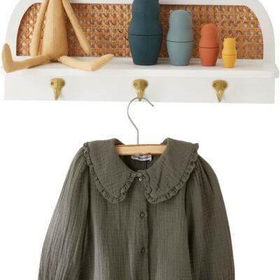Étagère porte-manteau montessori en cannage écru