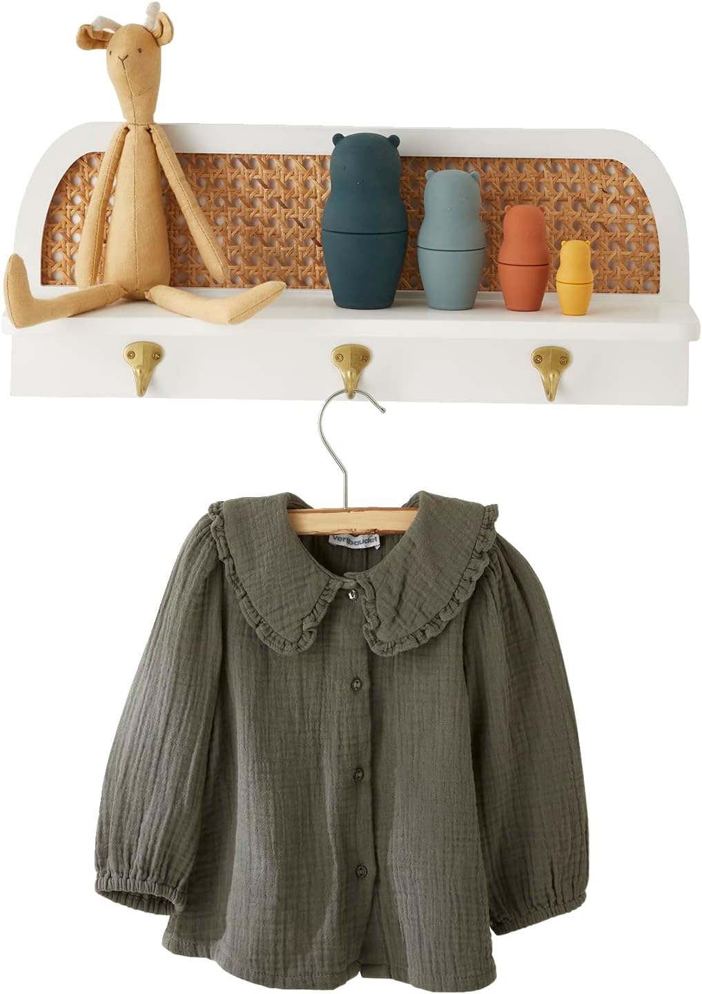 Étagère porte-manteau montessori en cannage écru