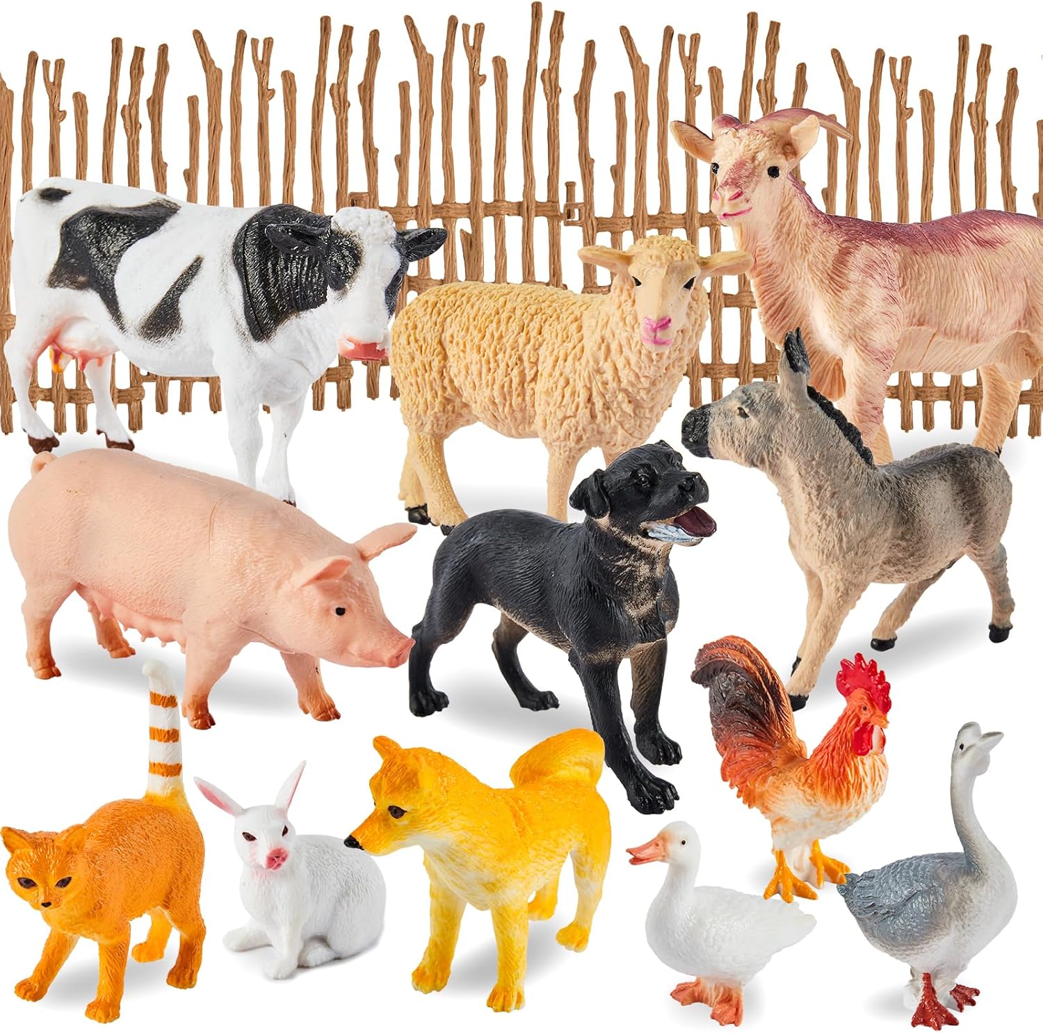 Figurines d'animaux de la ferme réalistes avec clôture pour enfants