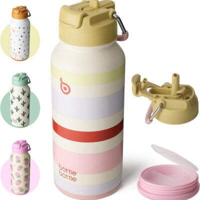 Gourde isotherme avec pilulier 900 ml en acier inoxydable pour sport et randonnée