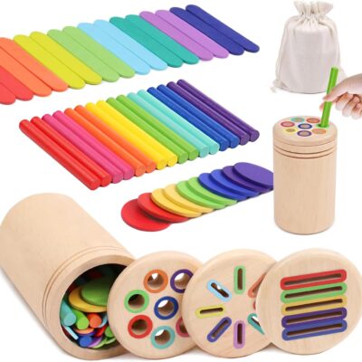 Jeu Montessori en bois 3 en 1 pour apprendre les couleurs et les formes