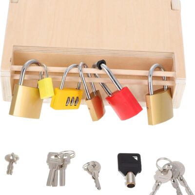 Jeu de clés et cadenas en bois Montessori pour apprentissage des enfants