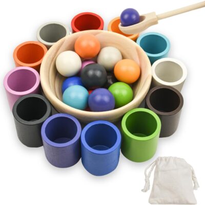 Jeu de tri Montessori en bois avec boules et tasses pour enfants