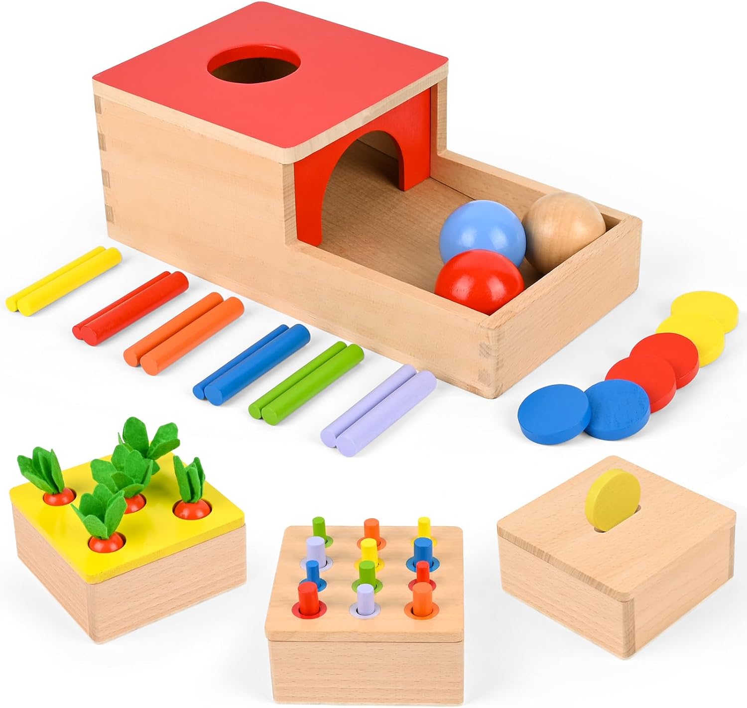 Jouet en bois Montessori 4 en 1 pour motricité et apprentissage