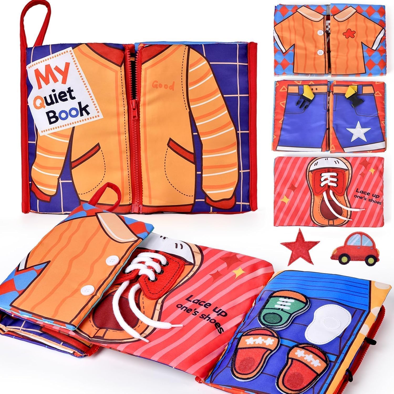 Jouet montessori 1 an busy board en tissu doux pour motricité fine