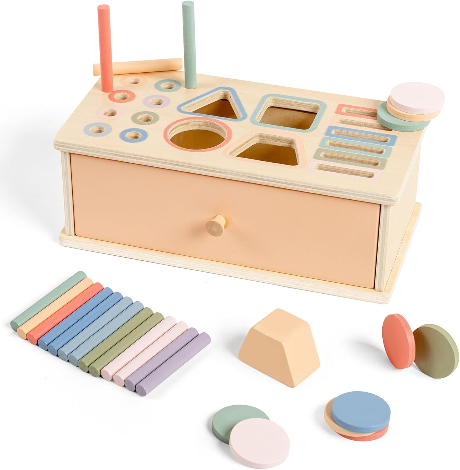 Jouet montessori en bois 3-en-1 pour éveil et motricité fine