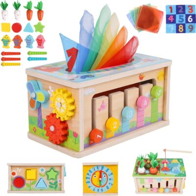 Jouet montessori en bois 6 en 1 pour éveil et motricité bébé 1-3 ans