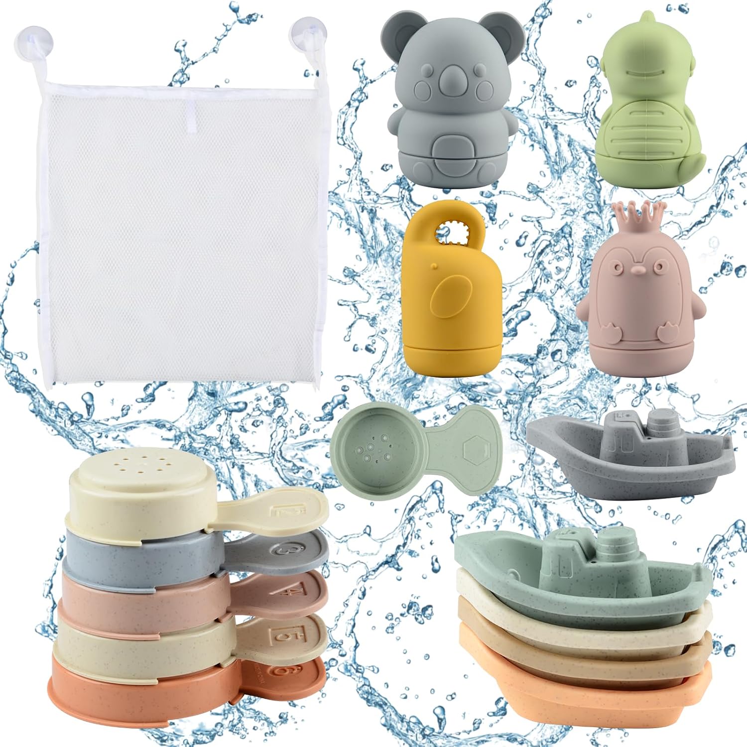 Jouets de bain sensoriels pour bébé avec bateaux et accessoires