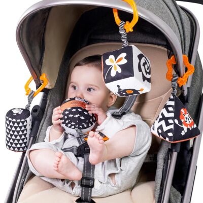 Jouets en peluche noirs et blancs pour poussette bébé 0-12 mois
