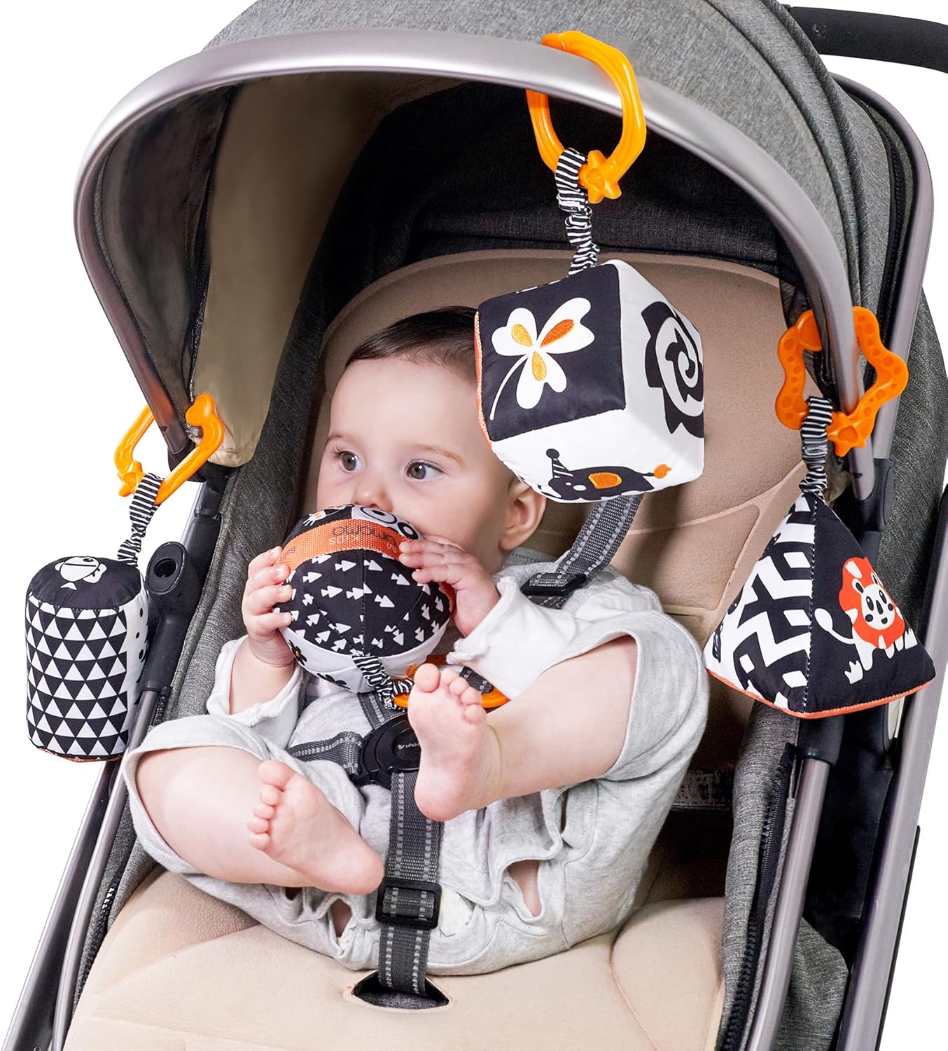 Jouets en peluche noirs et blancs pour poussette bébé 0-12 mois