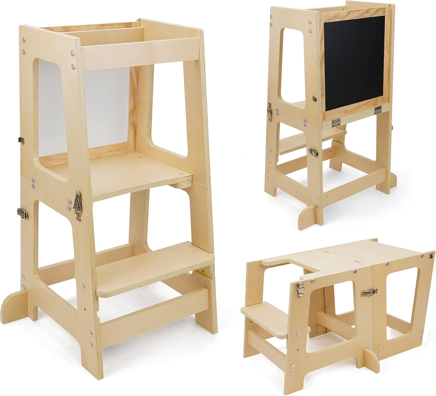 Marchepied Montessori 3 en 1 en bois naturel pour enfant