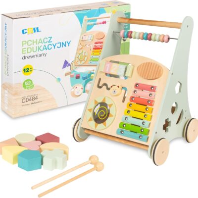 Poussette chariot de marche en bois 3 en 1 éducative dès 12 mois