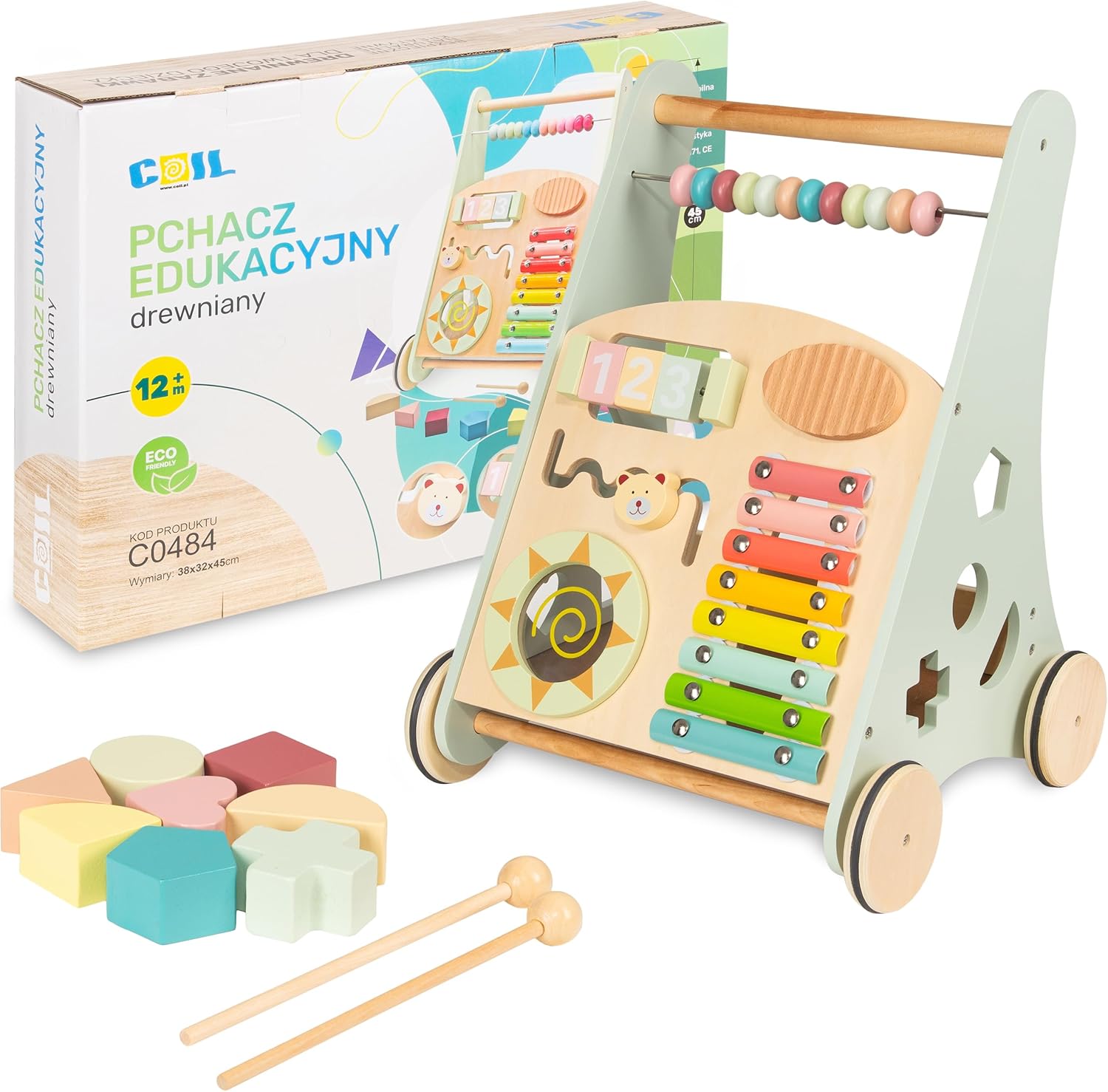 Poussette chariot de marche en bois 3 en 1 éducative dès 12 mois