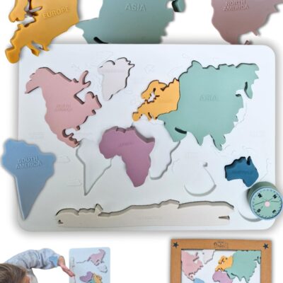 Puzzle éducatif en silicone pour enfants dès 3 ans - continents et mers du monde