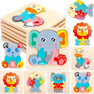 Puzzle en bois montessori pour enfants - 6 pièces animaux 3D