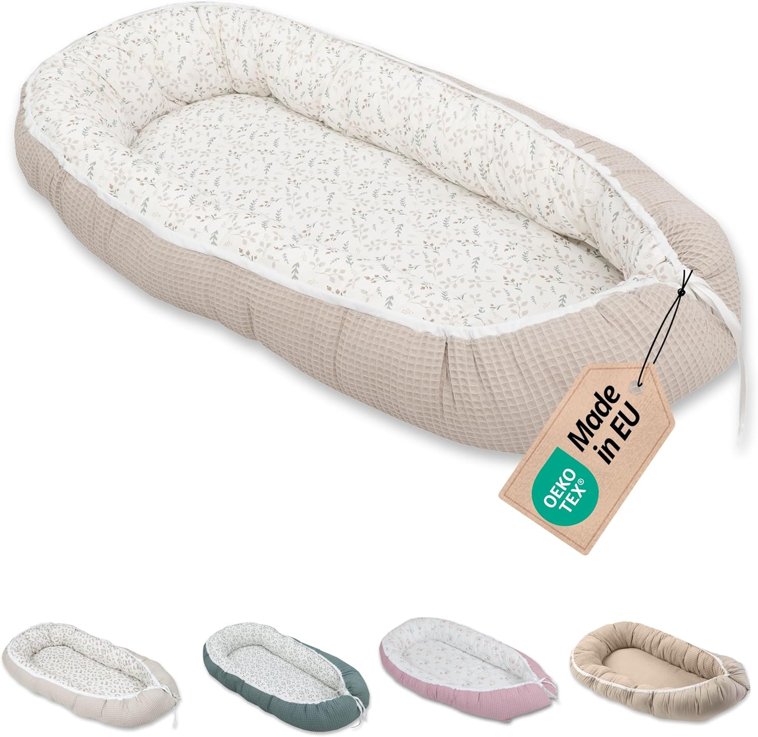 Réducteur de lit bébé montessori en coton doux baleines bleues