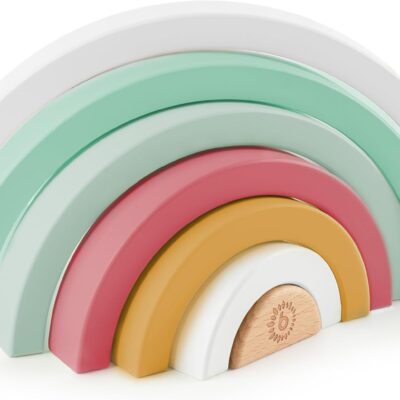 Tour arc-en-ciel en bois Montessori pour bébé