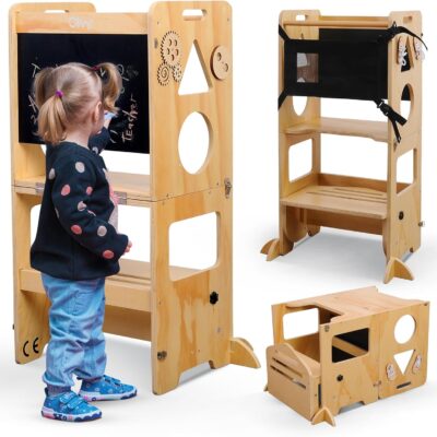 Tour d'apprentissage Montessori 3-en-1 en bois pour enfants