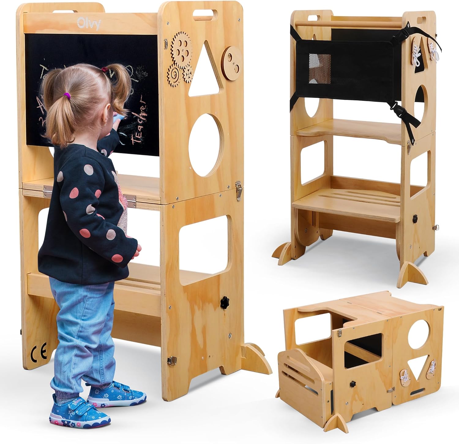 Tour d'apprentissage Montessori 3-en-1 en bois pour enfants