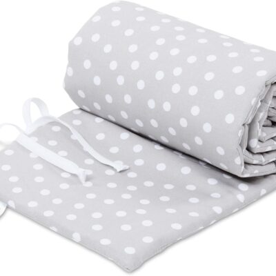 Tour de lit montessori babybay boxspring XXL gris perle à pois blancs