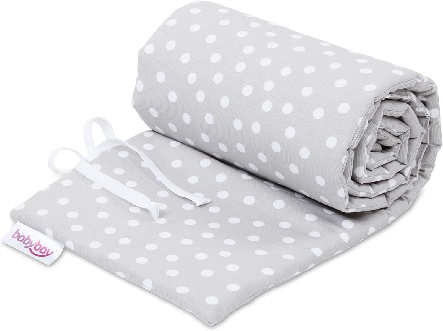 Tour de lit montessori babybay boxspring XXL gris perle à pois blancs