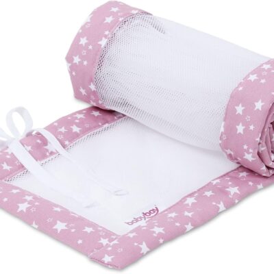 Tour de lit montessori en maille piquée framboise et étoiles blanches