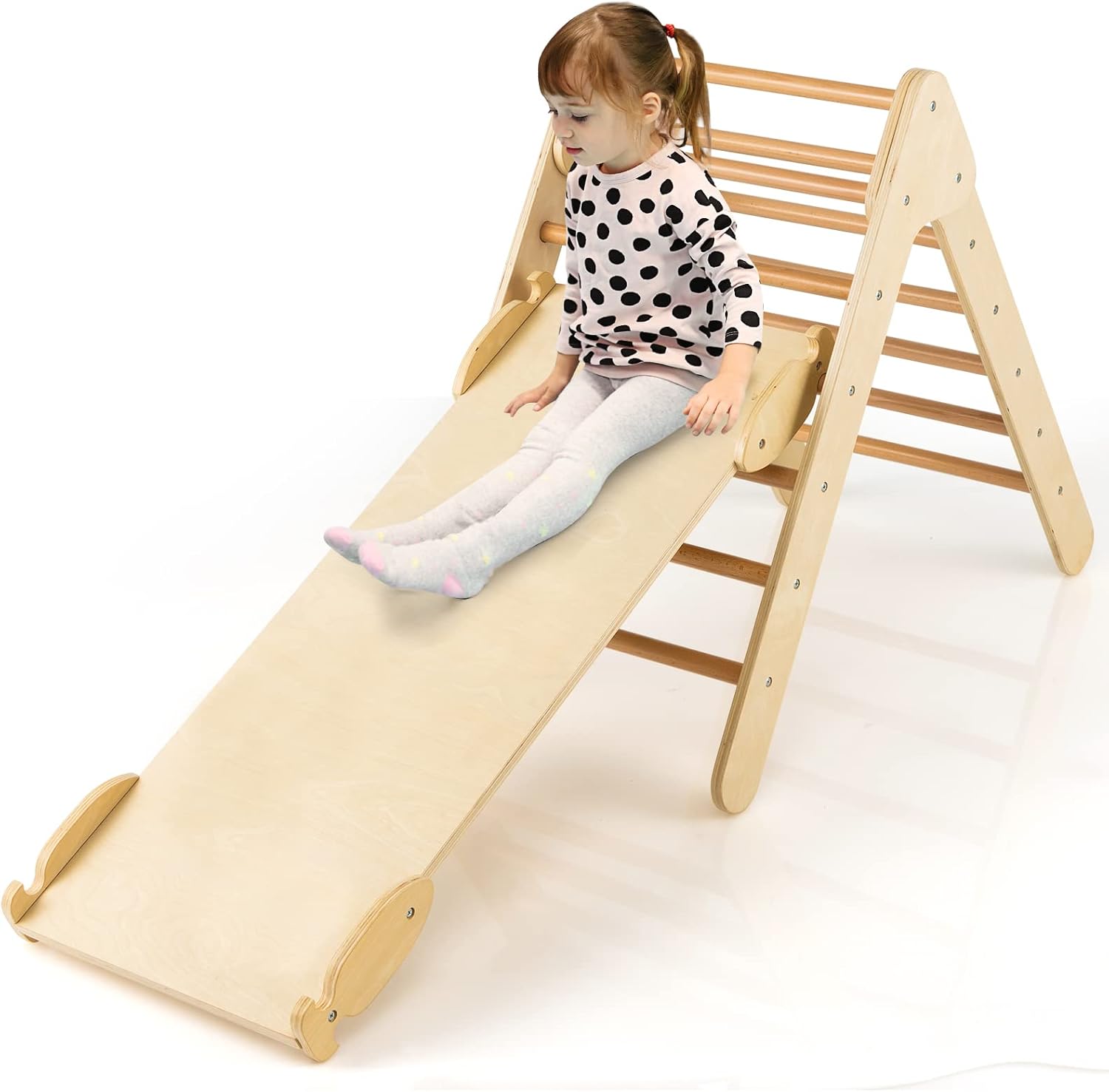 Triangle d'escalade montessori en bois avec toboggan réversible pour tout-petits