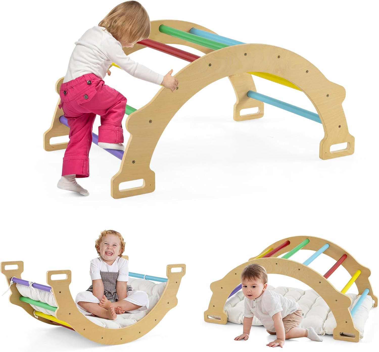 arche d'escalade et bascule en bois pour enfants montessori