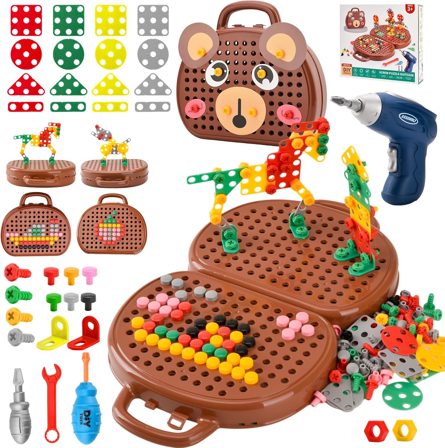 boîte à outils magique Montessori avec perceuse pour enfants 3 à 5 ans