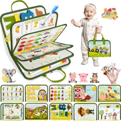 jouet busy board montessori 10 en 1 pour motricité et éveil