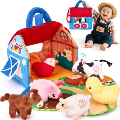 jouet sensoriel montessori bébé 6-12 mois avec animaux en peluche et sons