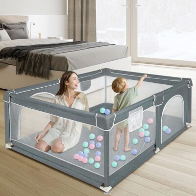 parc modulable pour bébé en tissu oxford gris foncé