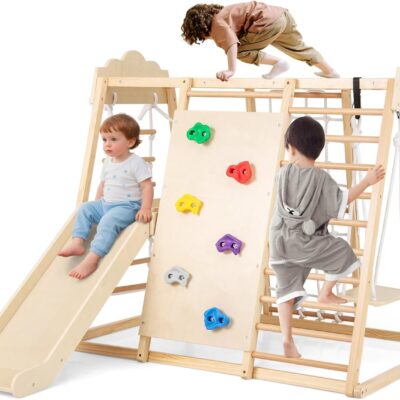 structure de jeu montessori 8 en 1 avec toboggan et balançoire