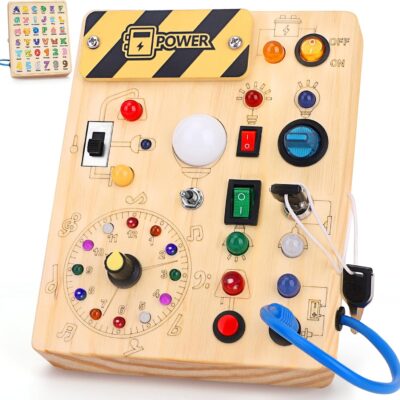 table sensorielle montessori avec lumières et interrupteurs pour enfants