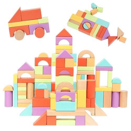 Blocs de construction en bois enfant 100 pièces multicolores