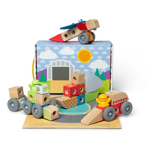 Blocs de construction en bois enfant véhicules 54 pièces