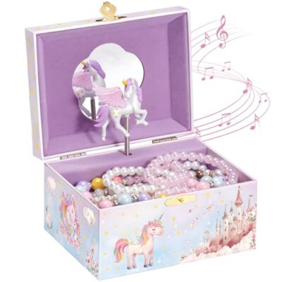 Boite a musique enfant licorne avec rangement bijoux