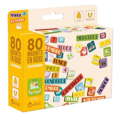 Calendrier educatif enfant magnetique en bois 80 pieces