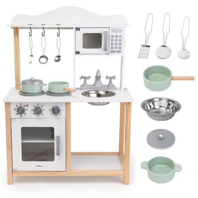 Cuisine enfant en bois mamabrum avec four, évier et accessoires