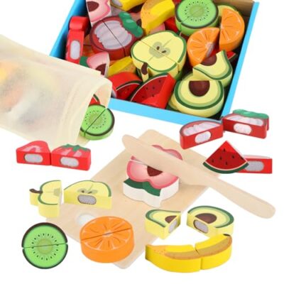 Dinette en bois enfant avec fruits à couper et sac