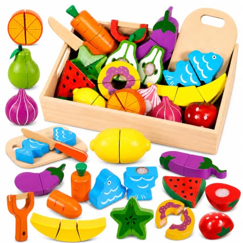 Dinette en bois enfant avec fruits et légumes à découper