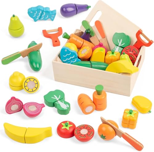 Dinette en bois enfant avec fruits et légumes à découper
