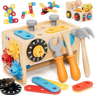 Établi enfant bois outils 2 en 1 avec boîte de rangement