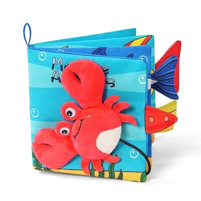 Livre sensoriel bébé tissu froissé animaux avec poignée