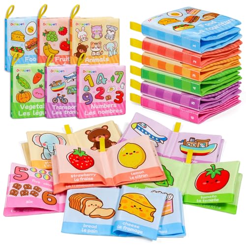 Livre sensoriel bébé tissu : lot de 6 livres bilingues